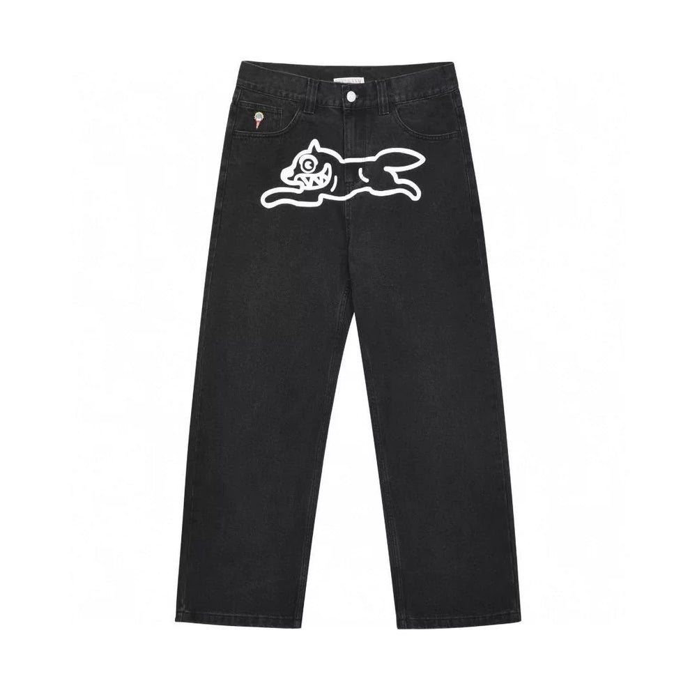 BBC Flying Dog ICECREAM American High Street Printed Jeans, Men Loose Straight Casual Pants
