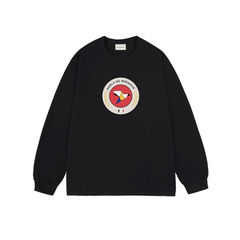 Drôle de Monsieur Black Round Bird Graphic Print Long Sleeve Crewneck Sweatshirt