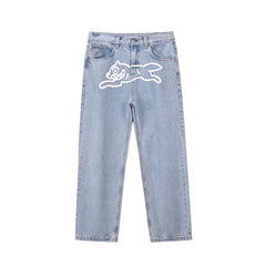 BBC Flying Dog ICECREAM American High Street Printed Jeans, Men Loose Straight Casual Pants