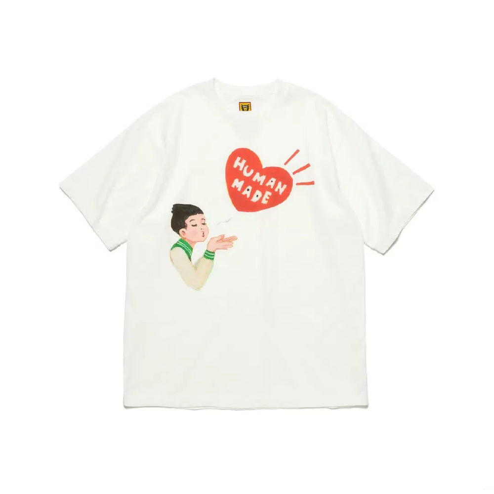 Humanmade Cartoon Print Unisex Crew Neck White T-Shirt