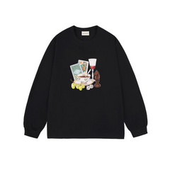 Drôle de Monsieur Black Still Life Graphic Print Long Sleeve Crewneck Sweatshirt