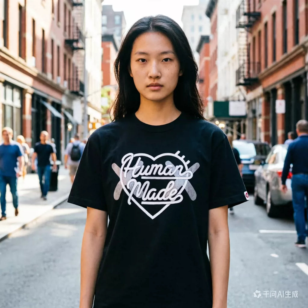 Humanmade Chinese Original Japanese Retro Heart Print Couple T-Shirt