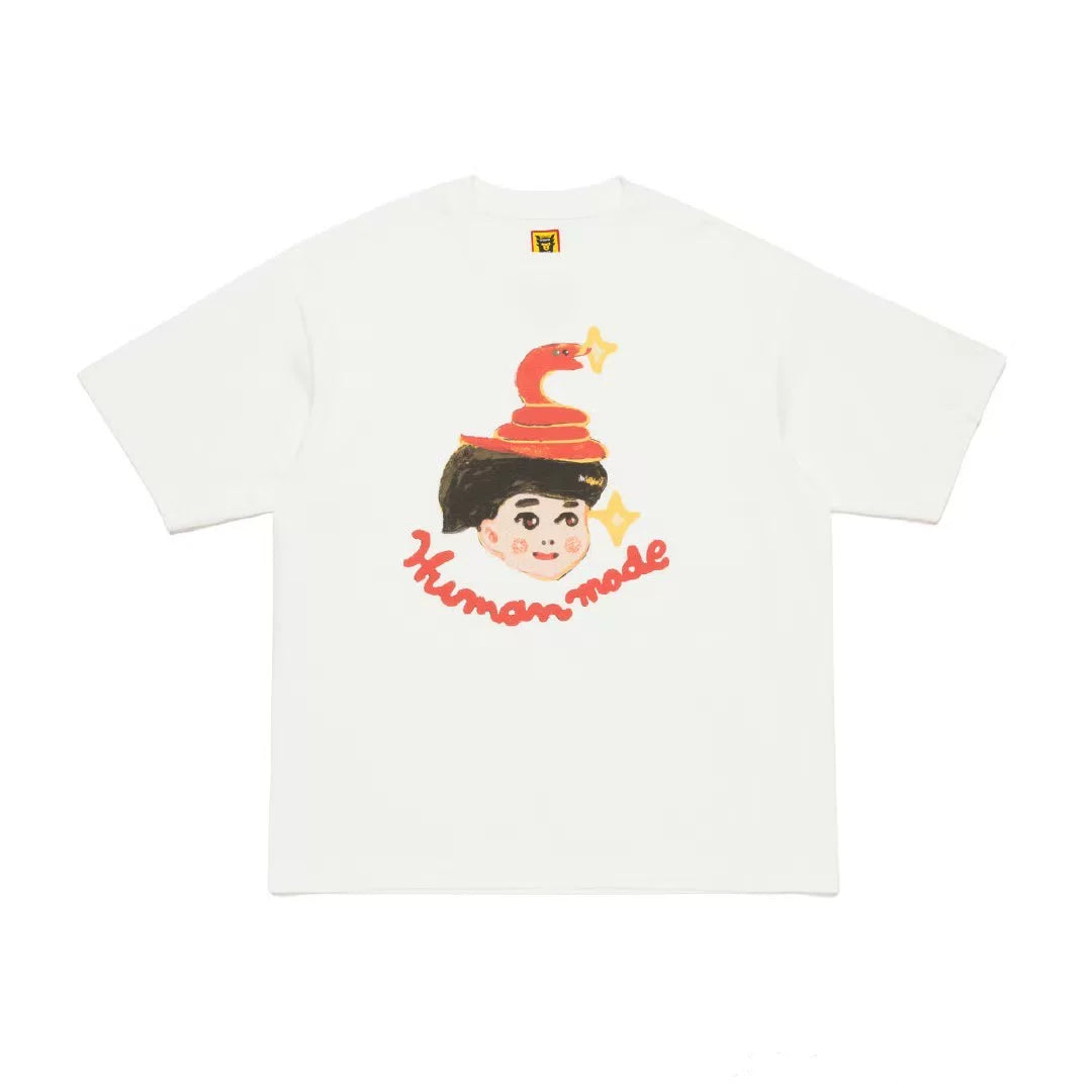 Humanmade Cartoon Print Unisex Crew Neck White T-Shirt