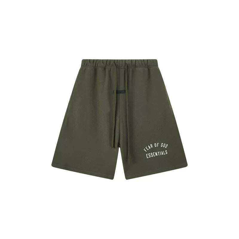 Fog Essentials Olive Green Utility-Inspired Sweat Shorts – Relaxed Everyday Fit