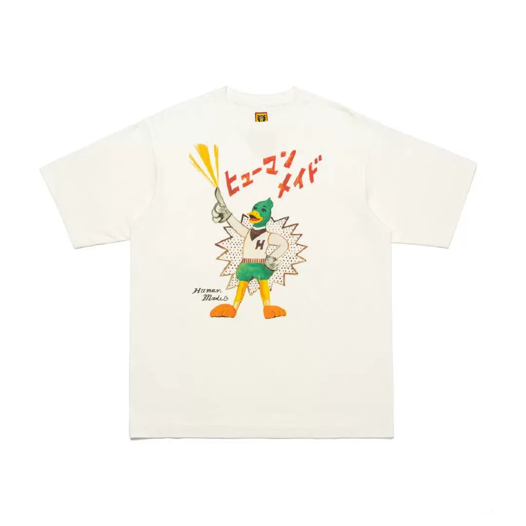 Humanmade Cartoon Print Unisex Crew Neck White T-Shirt