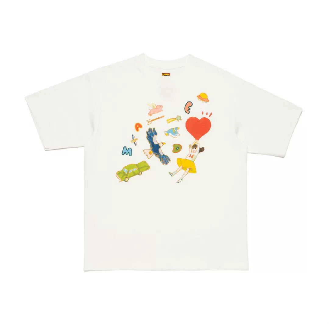 Humanmade Cartoon Print Unisex Crew Neck White T-Shirt