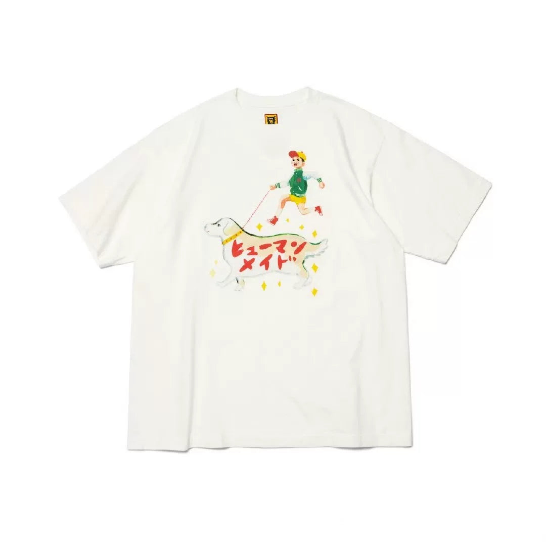 Humanmade Cartoon Print Unisex Crew Neck White T-Shirt