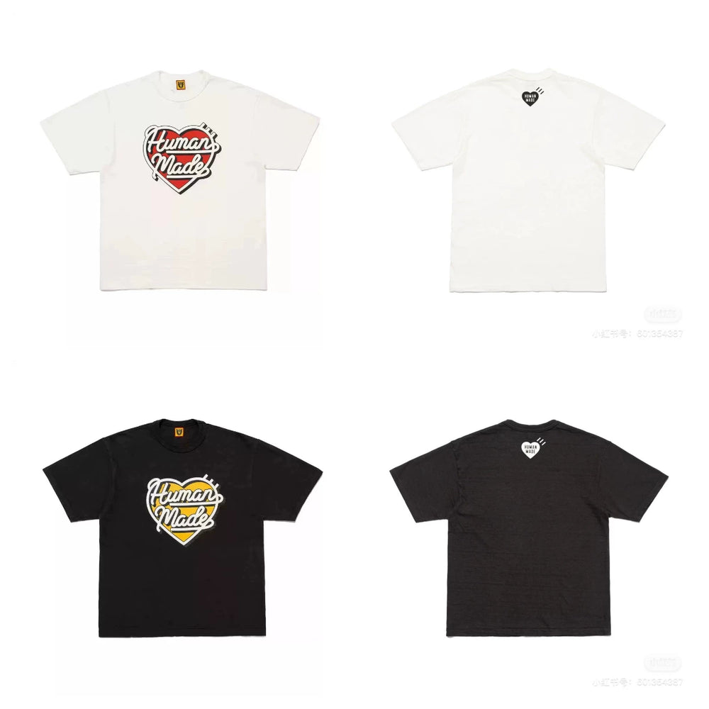 Humanmade Chinese Original Japanese Retro Heart Print Couple T-Shirt