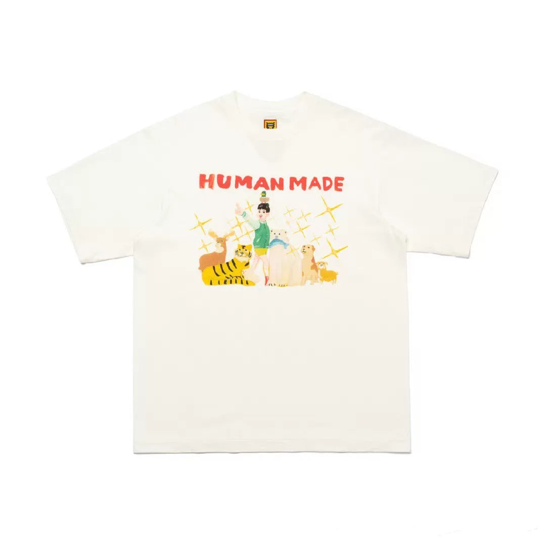 Humanmade Cartoon Print Unisex Crew Neck White T-Shirt
