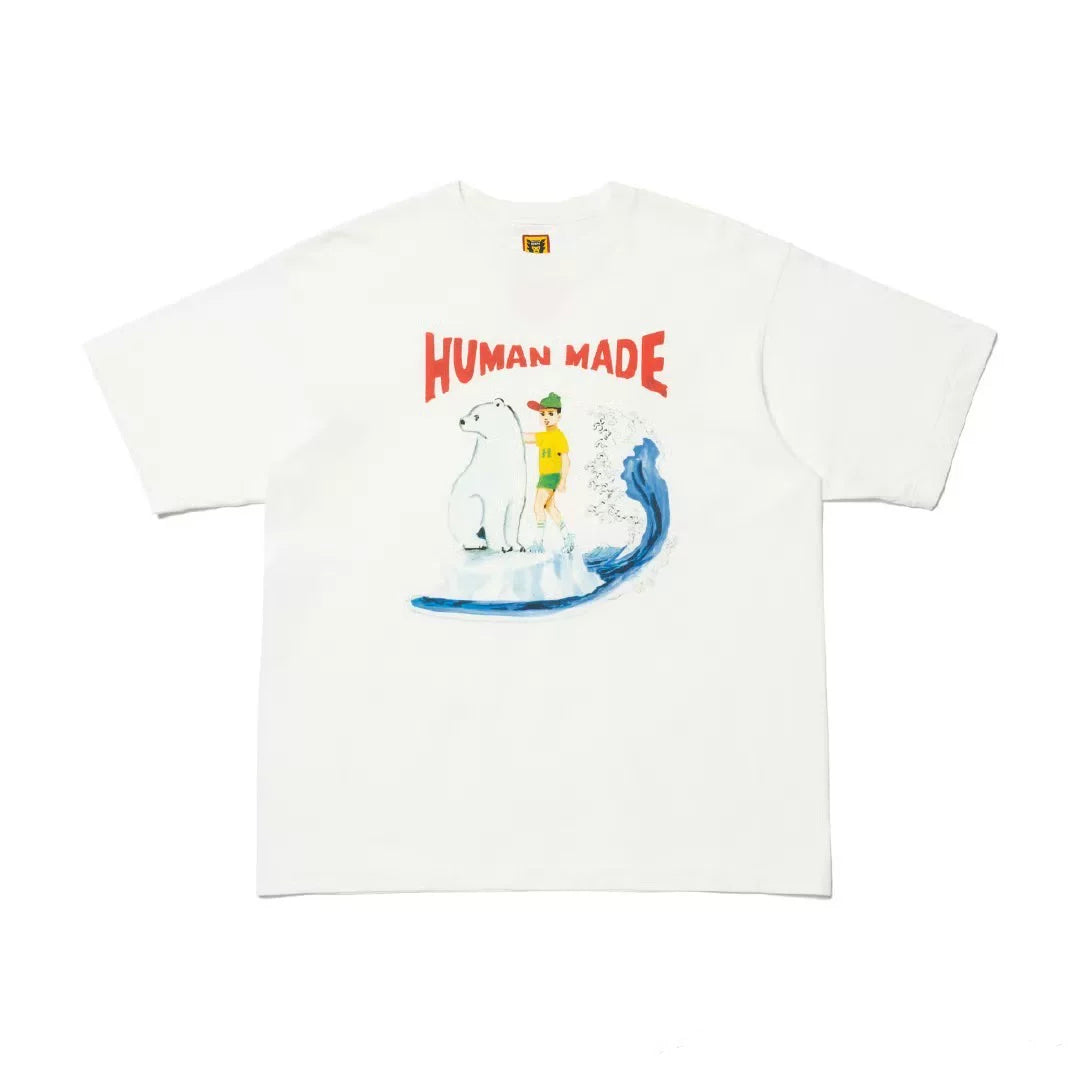 Humanmade Cartoon Print Unisex Crew Neck White T-Shirt