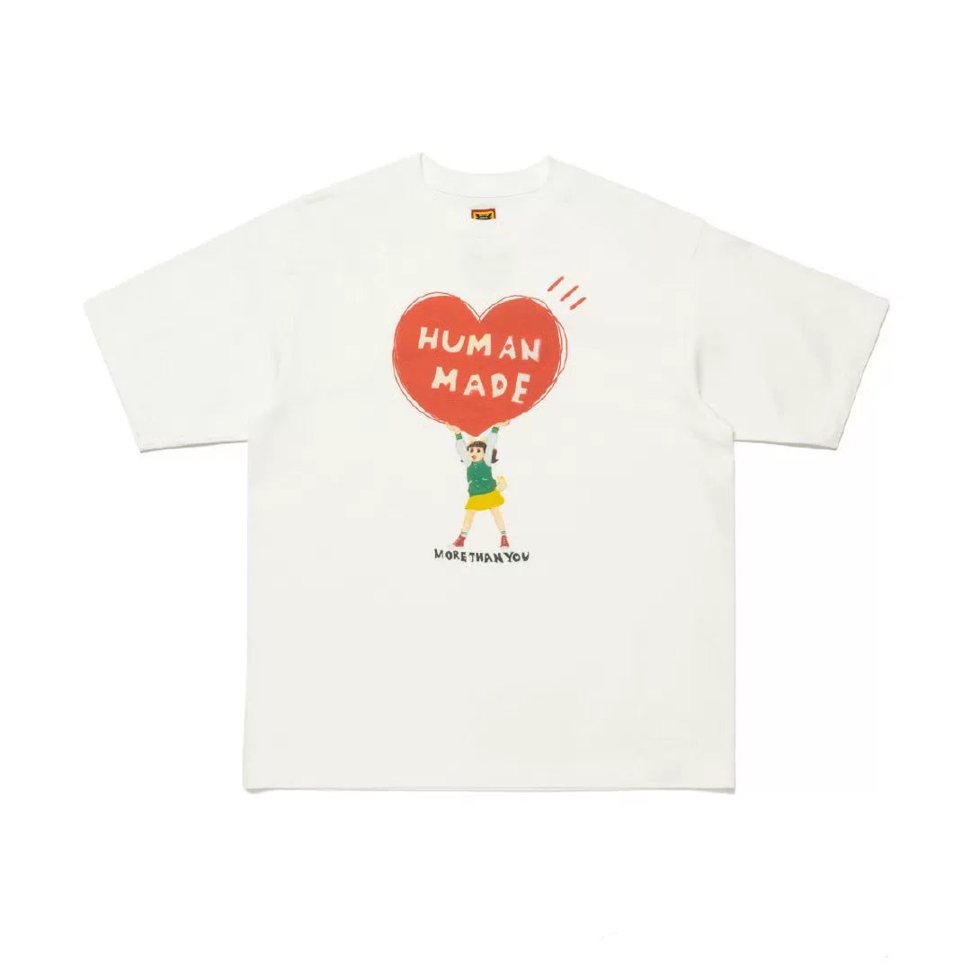 Humanmade Cartoon Print Unisex Crew Neck White T-Shirt