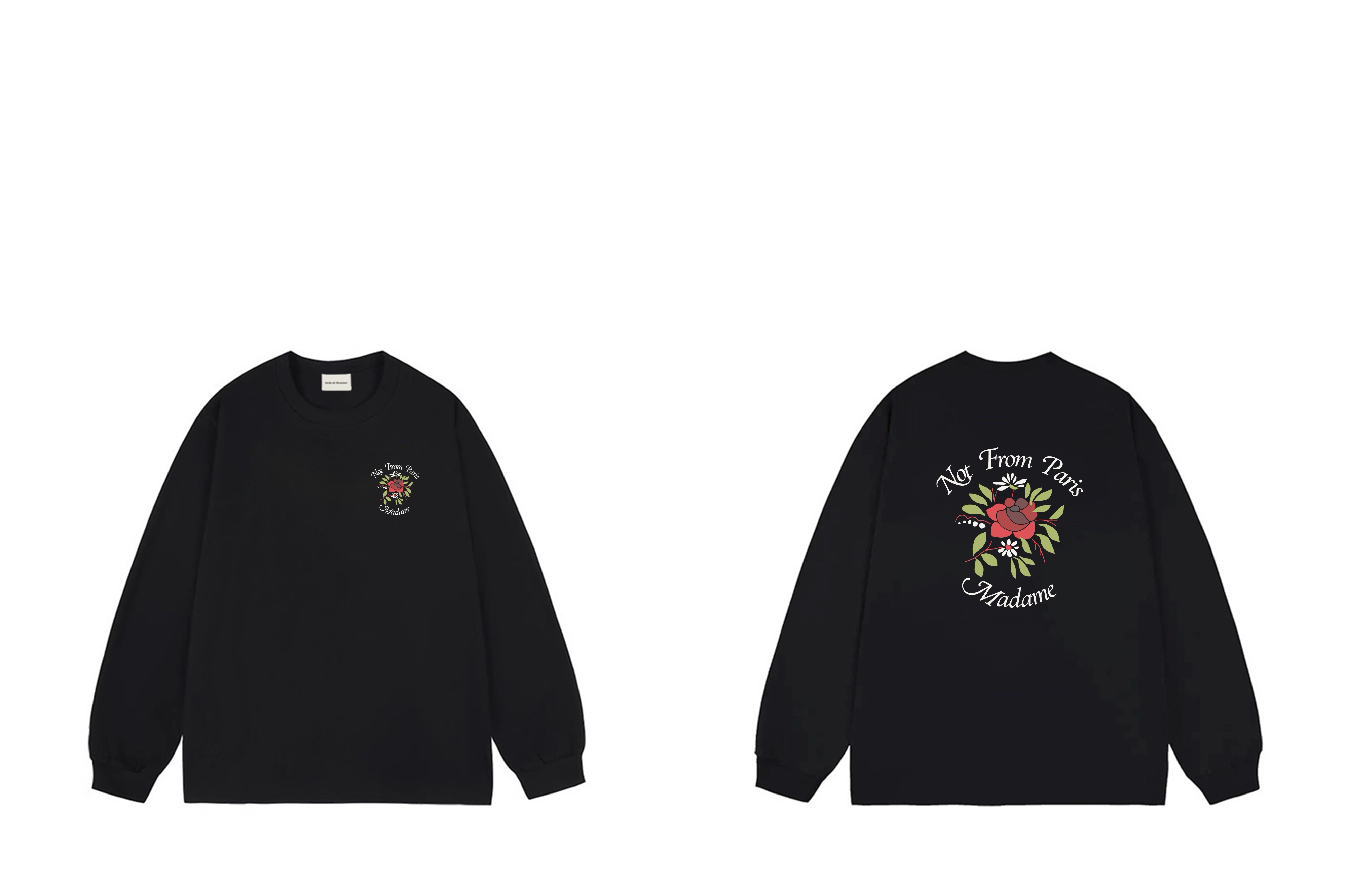 Drôle de Monsieur Black Rose Graphic Print Long Sleeve Crewneck Sweatshirt