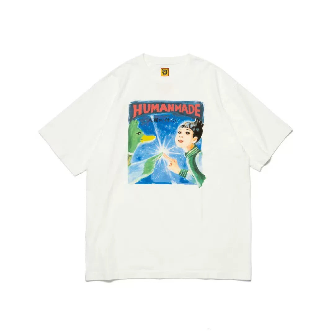 Humanmade Cartoon Print Unisex Crew Neck White T-Shirt