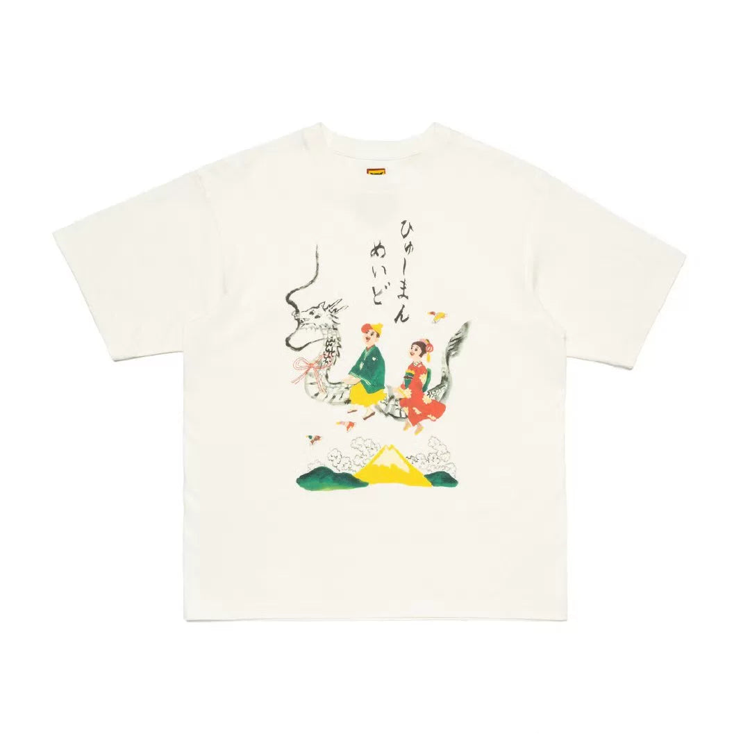 Humanmade Cartoon Print Unisex Crew Neck White T-Shirt