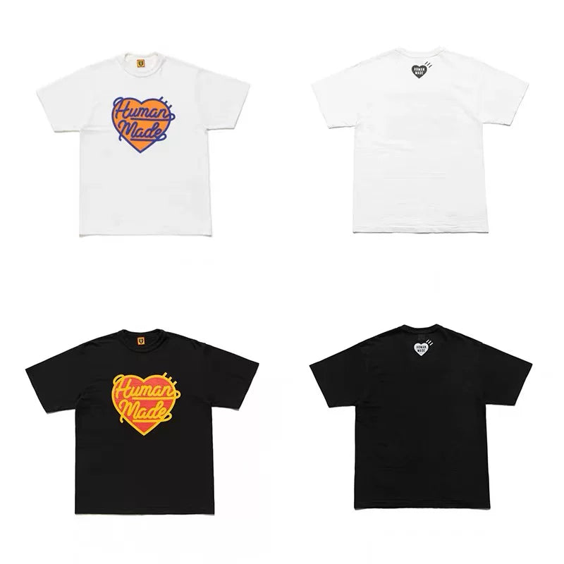 Humanmade Chinese Original Japanese Retro Heart Print Couple T-Shirt