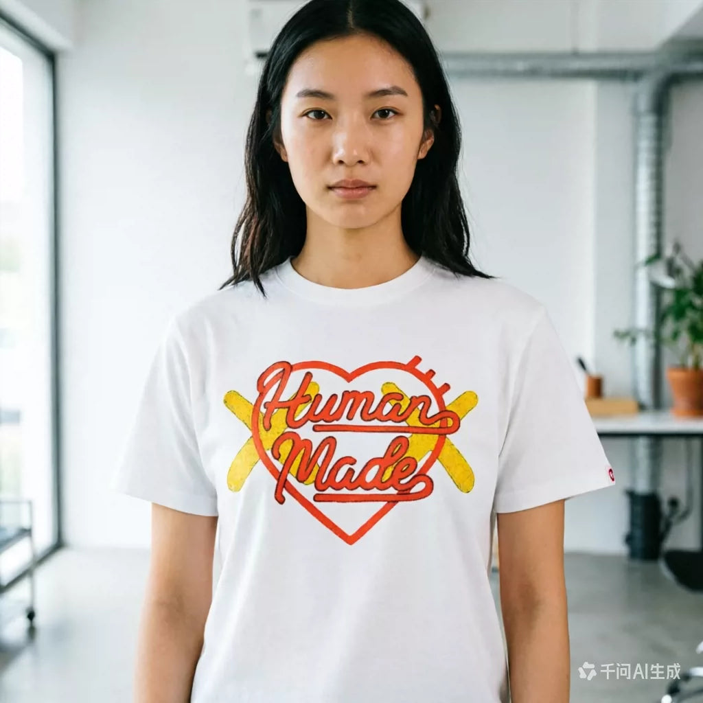 Humanmade Chinese Original Japanese Retro Heart Print Couple T-Shirt