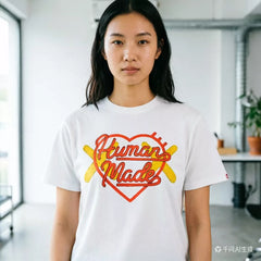 Humanmade Chinese Original Japanese Retro Heart Print Couple T-Shirt