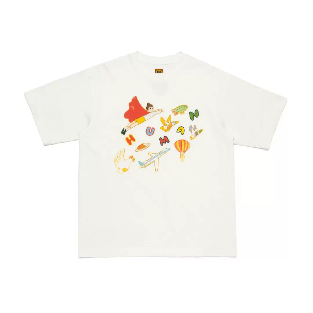 Humanmade Cartoon Print Unisex Crew Neck White T-Shirt