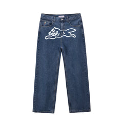 BBC Flying Dog ICECREAM American High Street Printed Jeans, Men Loose Straight Casual Pants