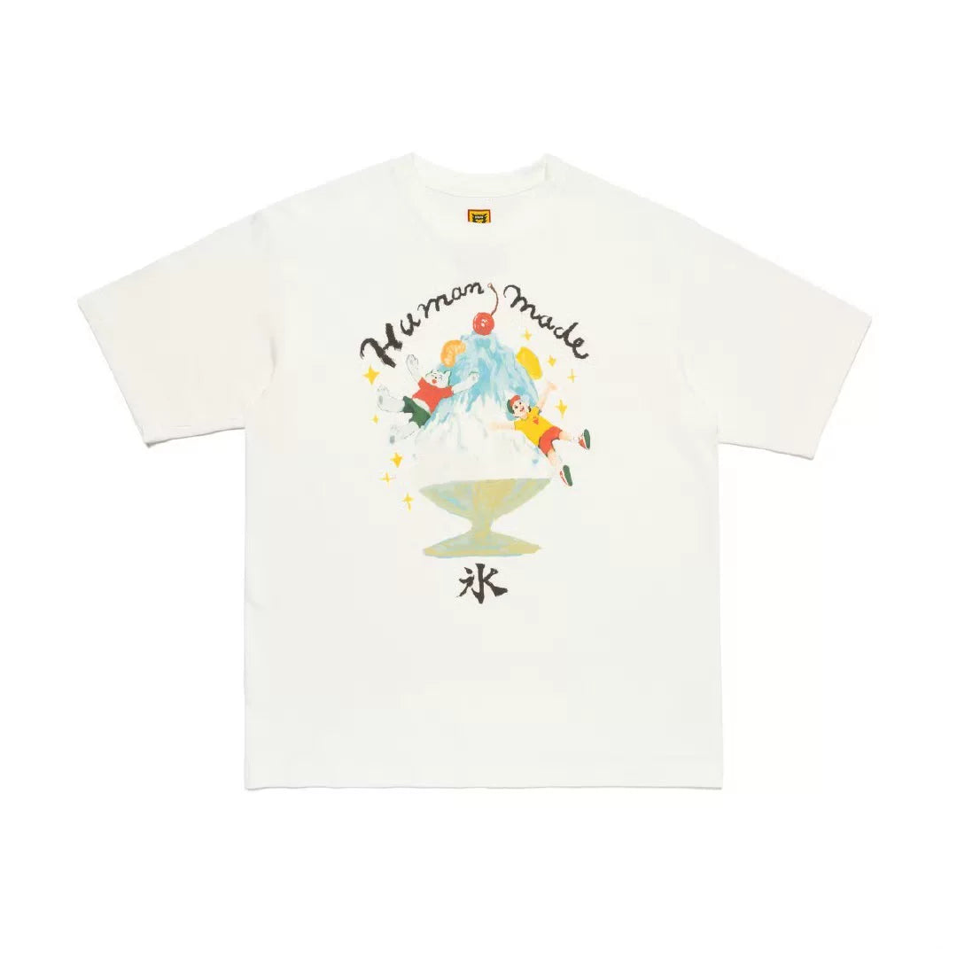 Humanmade Cartoon Print Unisex Crew Neck White T-Shirt