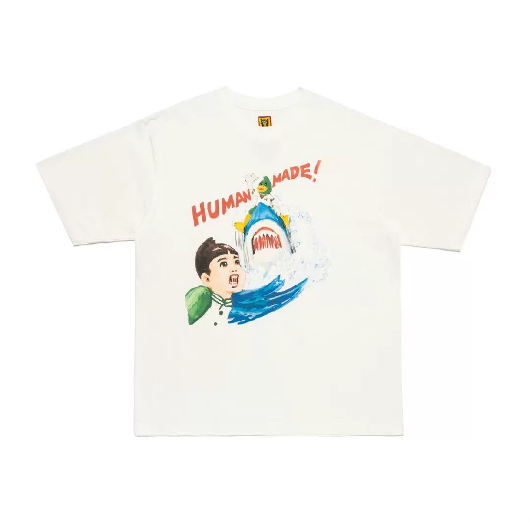 Humanmade Cartoon Print Unisex Crew Neck White T-Shirt