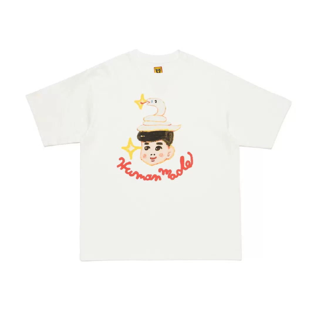 Humanmade Cartoon Print Unisex Crew Neck White T-Shirt