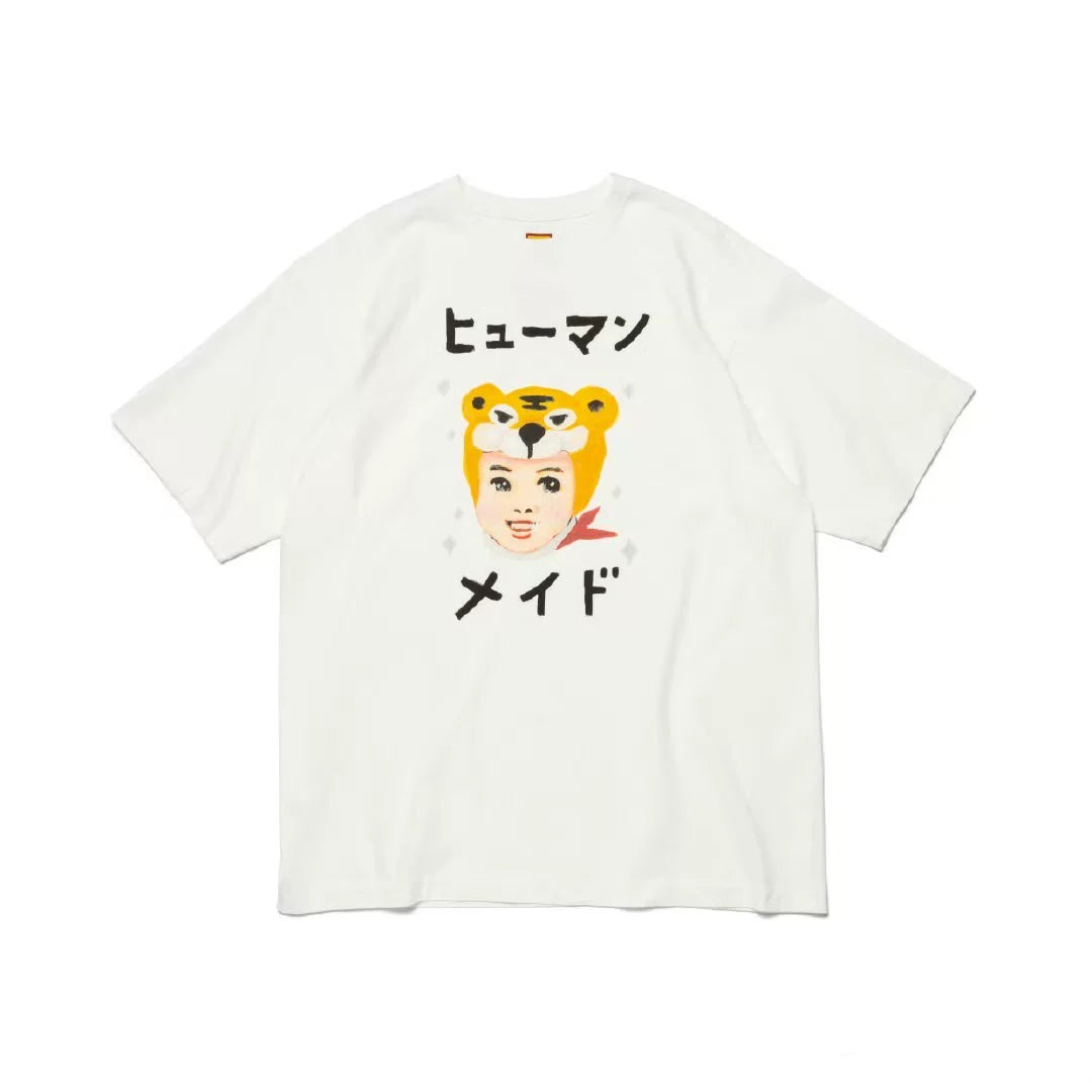 Humanmade Cartoon Print Unisex Crew Neck White T-Shirt