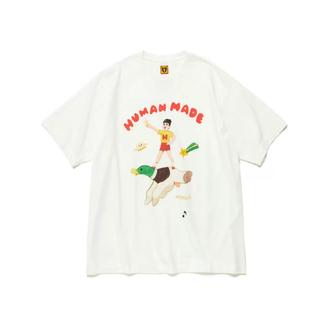 Humanmade Cartoon Print Unisex Crew Neck White T-Shirt