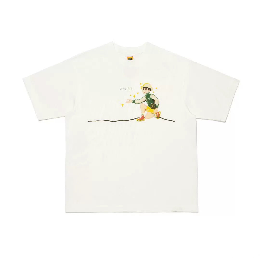 Humanmade Cartoon Print Unisex Crew Neck White T-Shirt