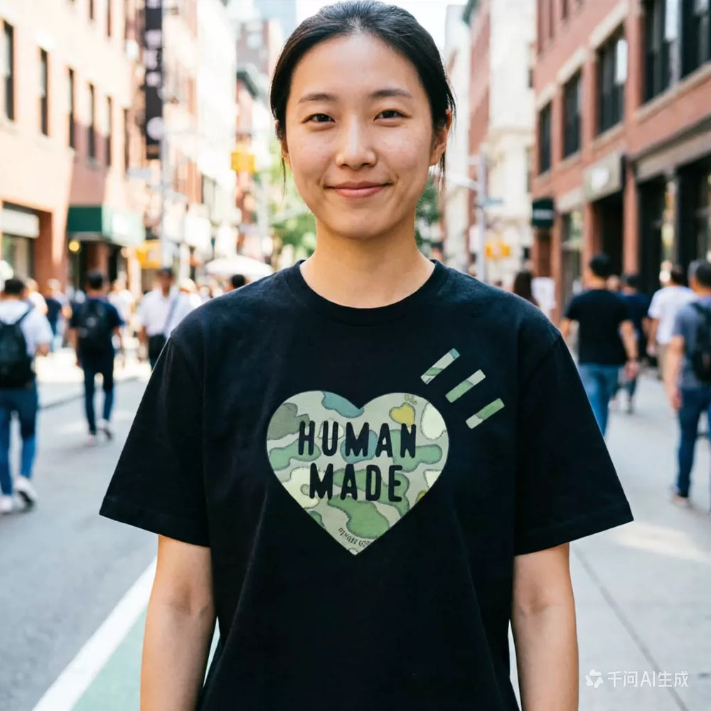 Humanmade Chinese Original Japanese Retro Heart Print Couple T-Shirt