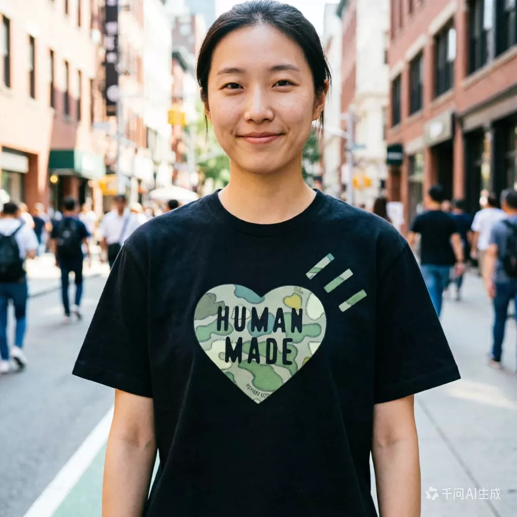Humanmade Chinese Original Japanese Retro Heart Print Couple T-Shirt