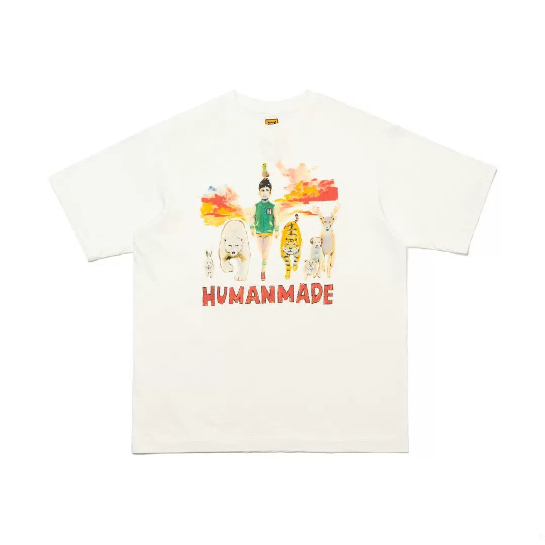 Humanmade Cartoon Print Unisex Crew Neck White T-Shirt