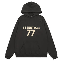 Fog Essentials Black Oversized Hoodie “ESSENTIALS 77” Chest Logo